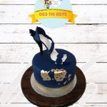 Blue Stiletto & Gold Drip Cake