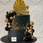 Black Cream & Gold Palm Leaf Birthday Cake