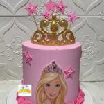 Pink Barbie Buttercream + Gold Crown Theme Cake